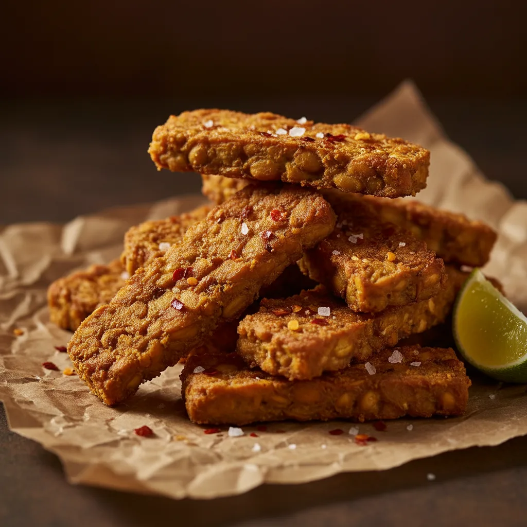 Valmiiksi rapeaksi paistettu tempe.